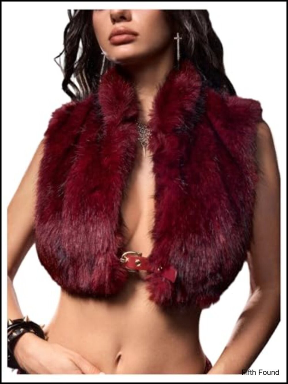 Faux Fur Backless Halter Sleeveless Crop Tank Top Y2K Clubwear
